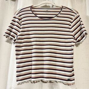 Hollister Cropped Lettuce Hem Striped Baby Tee Must Have Collection Size Large